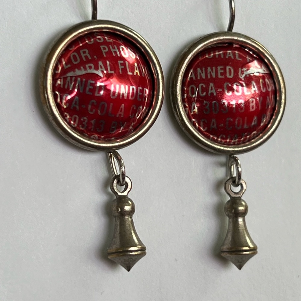 Pierced Earrings COKE CAN ART Coca Cola ingredients disc dome metal dainty charm